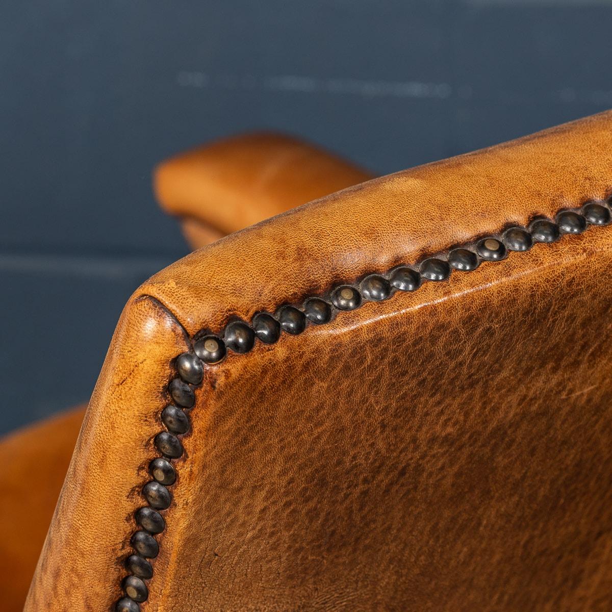 20th Century Dutch Sheepskin Leather Tub Chairs 15