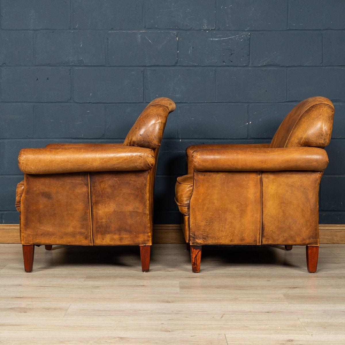 20th Century Dutch Sheepskin Leather Tub Chairs In Good Condition For Sale In Royal Tunbridge Wells, Kent