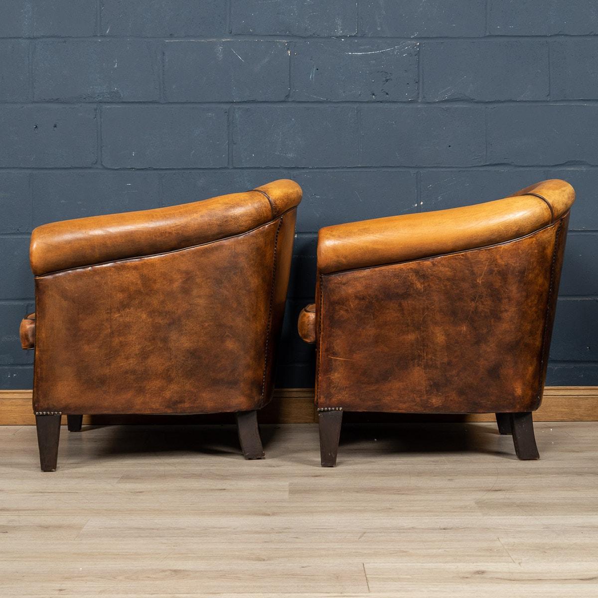 20th Century Dutch Sheepskin Leather Tub Chairs In Good Condition In Royal Tunbridge Wells, Kent