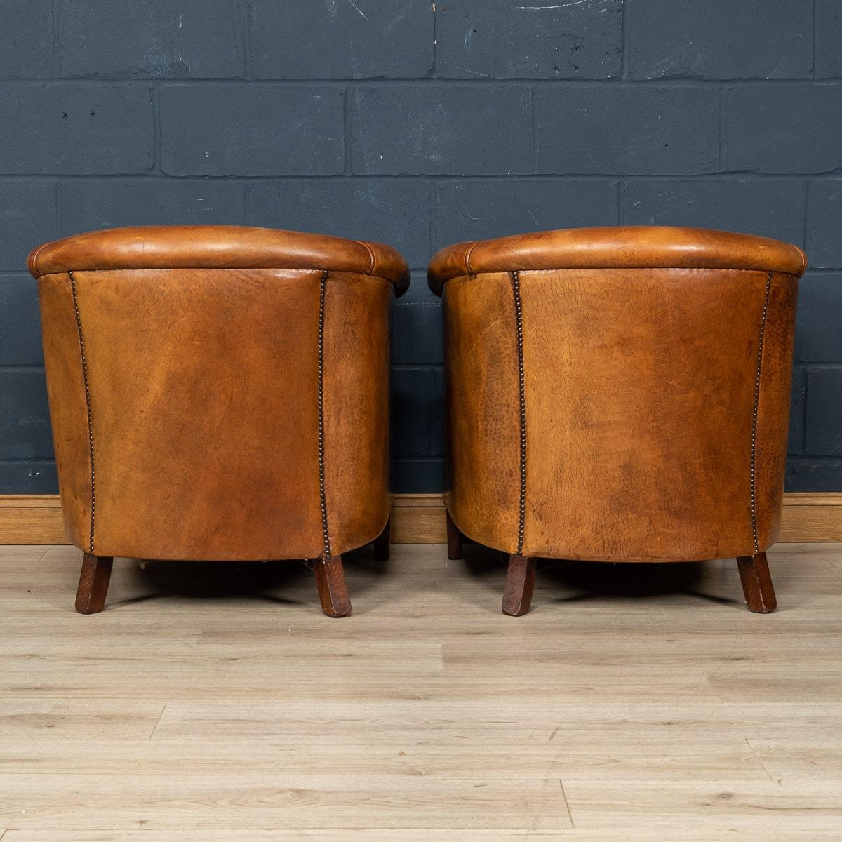 20th Century Dutch Sheepskin Leather Tub Chairs 1