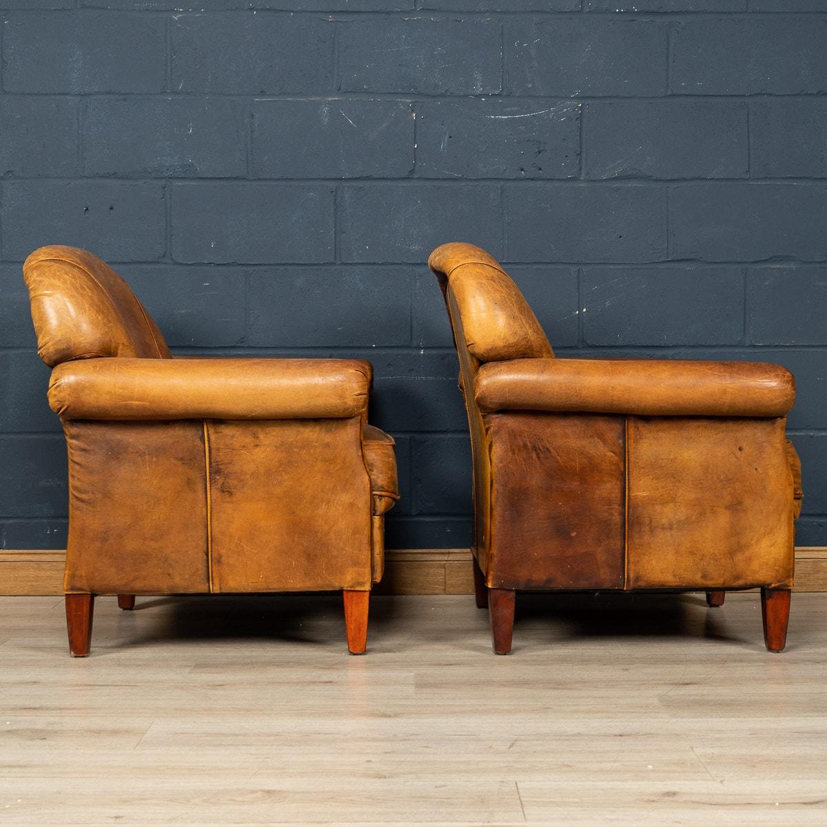 20th Century Dutch Sheepskin Leather Tub Chairs For Sale 2