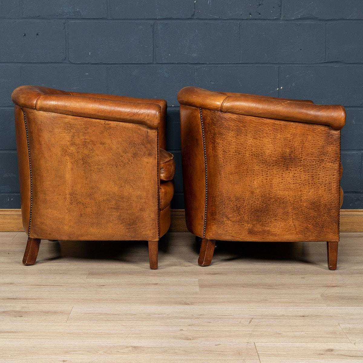 20th Century Dutch Sheepskin Leather Tub Chairs 2