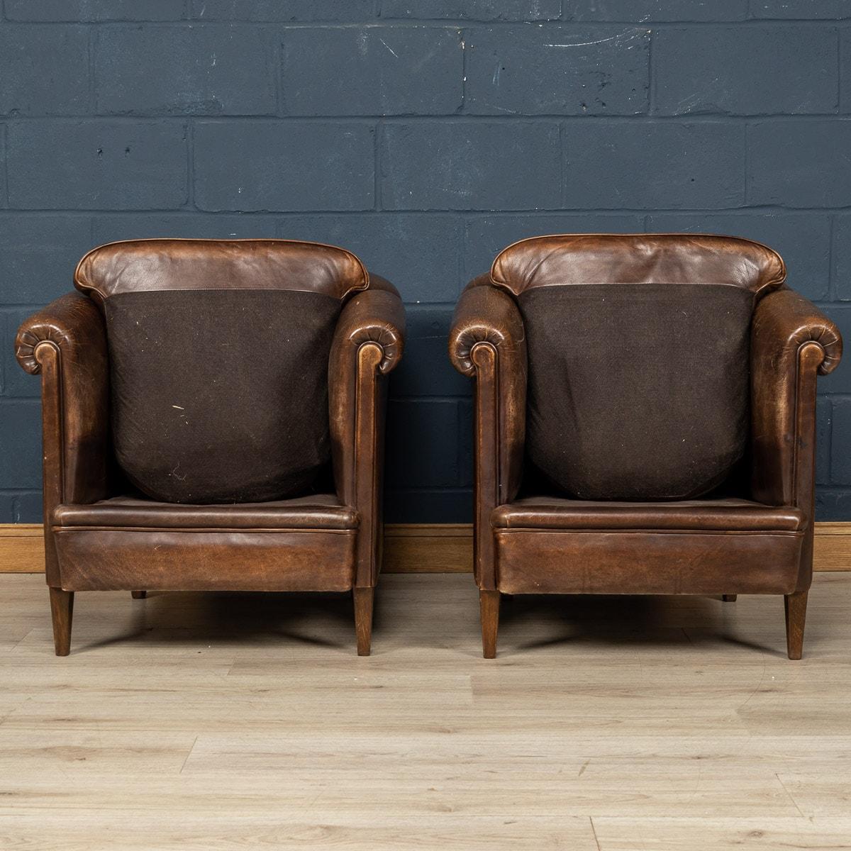 20th Century Dutch Sheepskin Leather Tub Chairs In Good Condition For Sale In Royal Tunbridge Wells, Kent