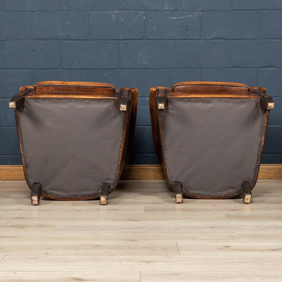 20th Century Dutch Sheepskin Leather Tub Chairs 4