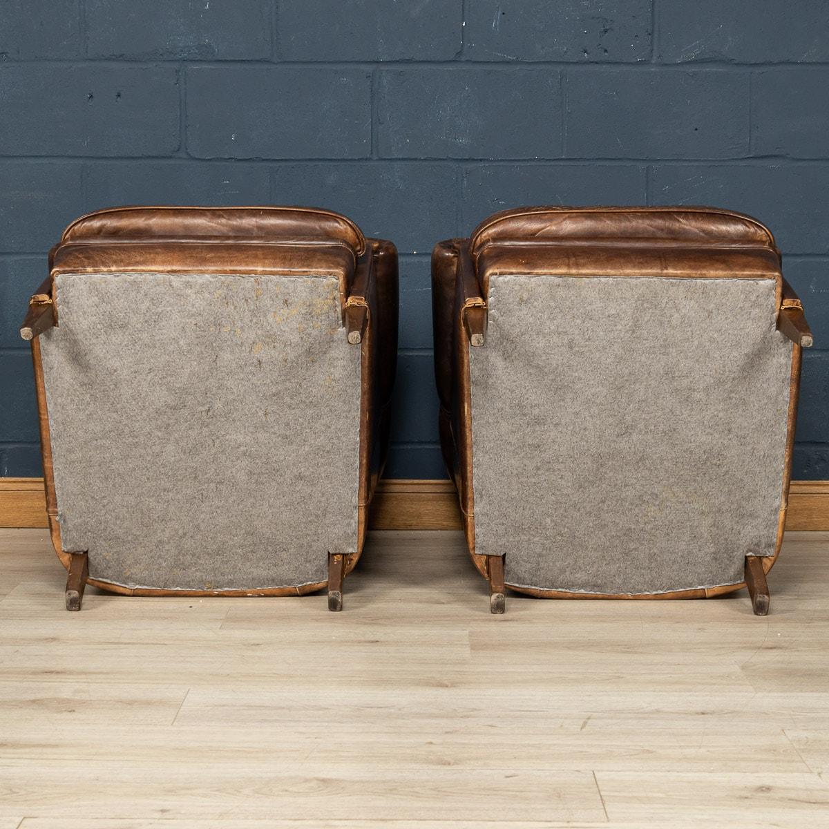 20th Century Dutch Sheepskin Leather Tub Chairs 1