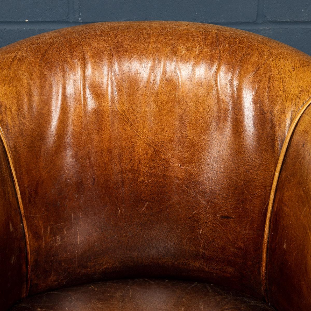 20th Century Dutch Sheepskin Leather Tub Chairs For Sale 3
