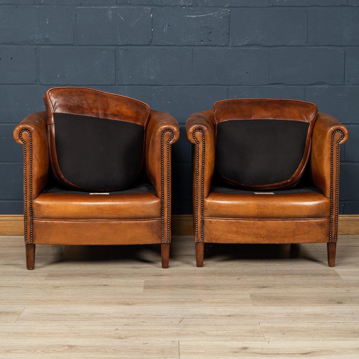20th Century Dutch Sheepskin Leather Tub Chairs For Sale at 1stDibs
