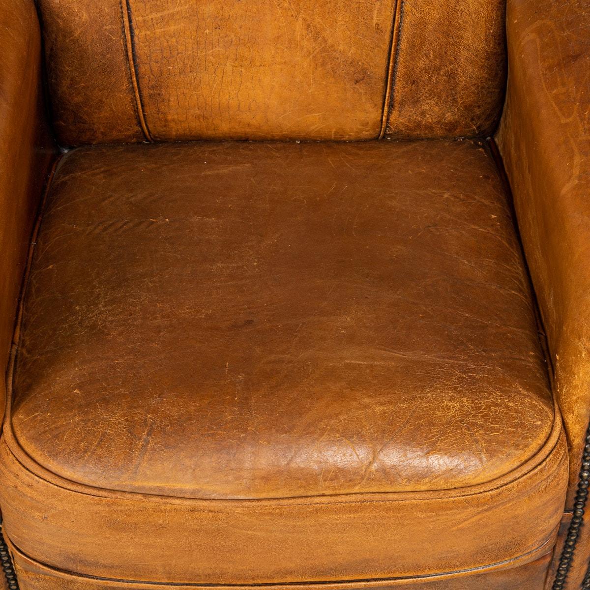 20th Century Dutch Sheepskin Leather Tub Chairs For Sale 5