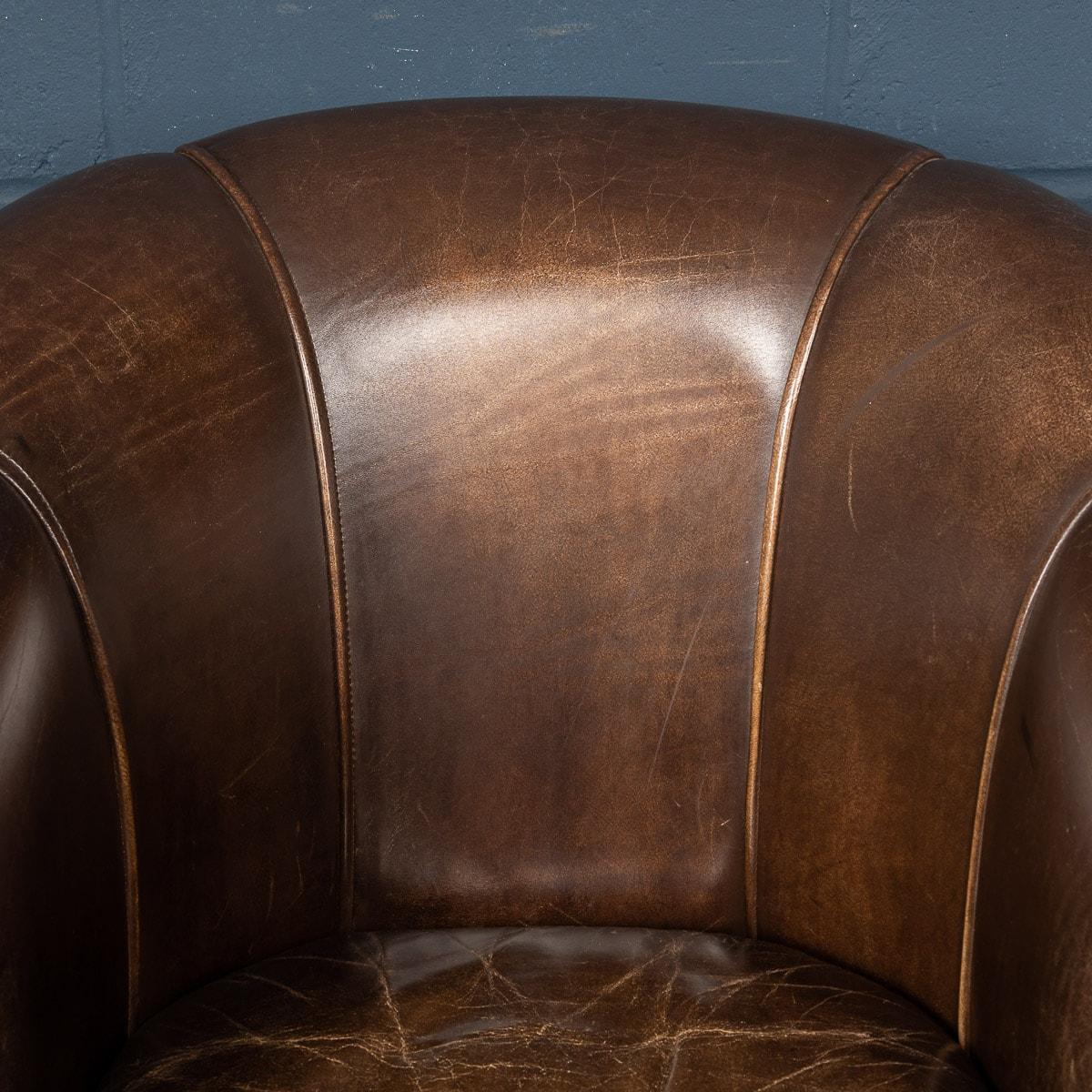 20th Century Dutch Sheepskin Leather Tub Chairs 2