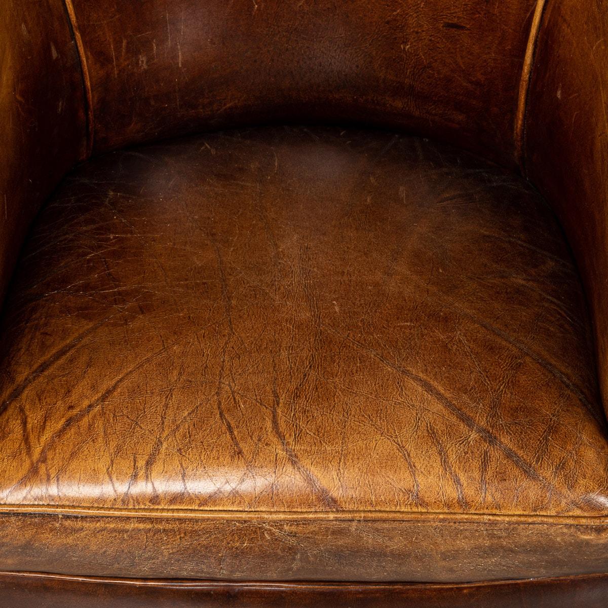 20th Century Dutch Sheepskin Leather Tub Chairs For Sale 4
