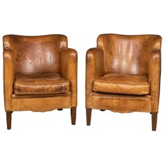 20th Century Dutch Sheepskin Leather Tub Chairs