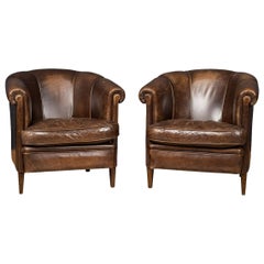 20th Century Dutch Sheepskin Leather Tub Chairs