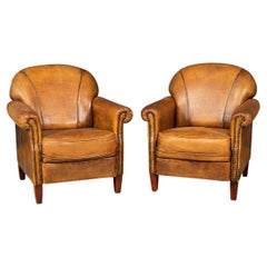 Used 20th Century Dutch Sheepskin Leather Tub Chairs
