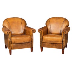 20th Century Dutch Sheepskin Leather Tub Chairs