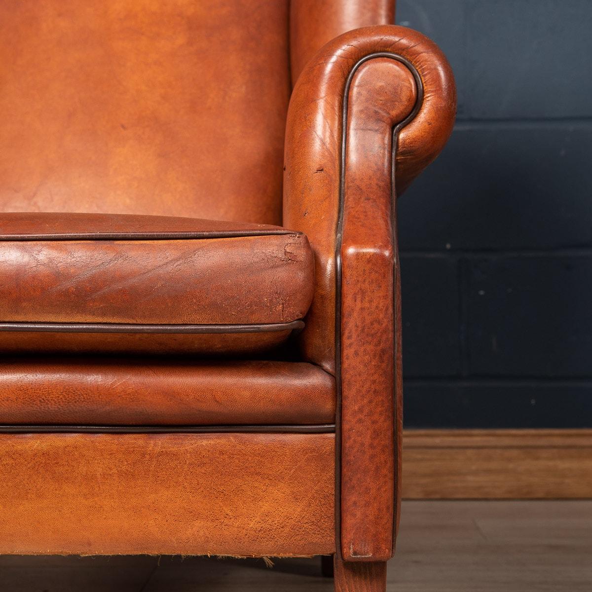 20th Century Dutch Sheepskin Leather Wingback Chairs 7
