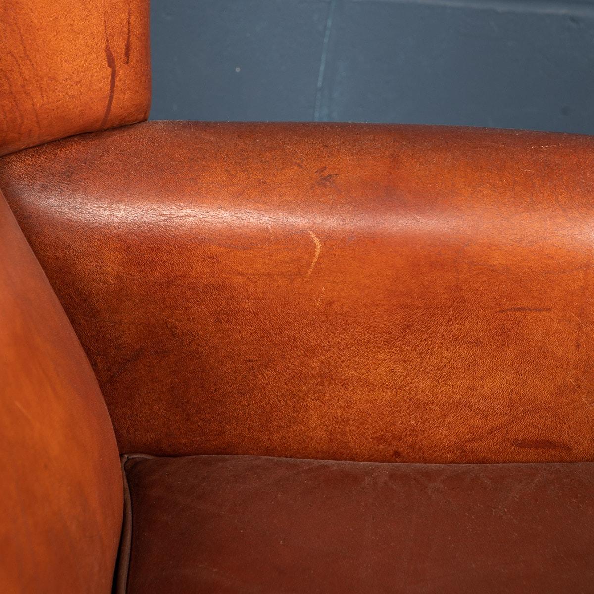 20th Century Dutch Sheepskin Leather Wingback Chairs 8
