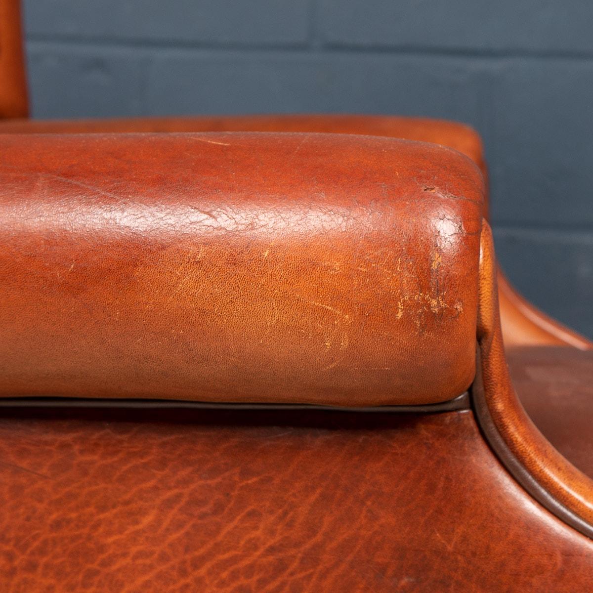 20th Century Dutch Sheepskin Leather Wingback Chairs 9