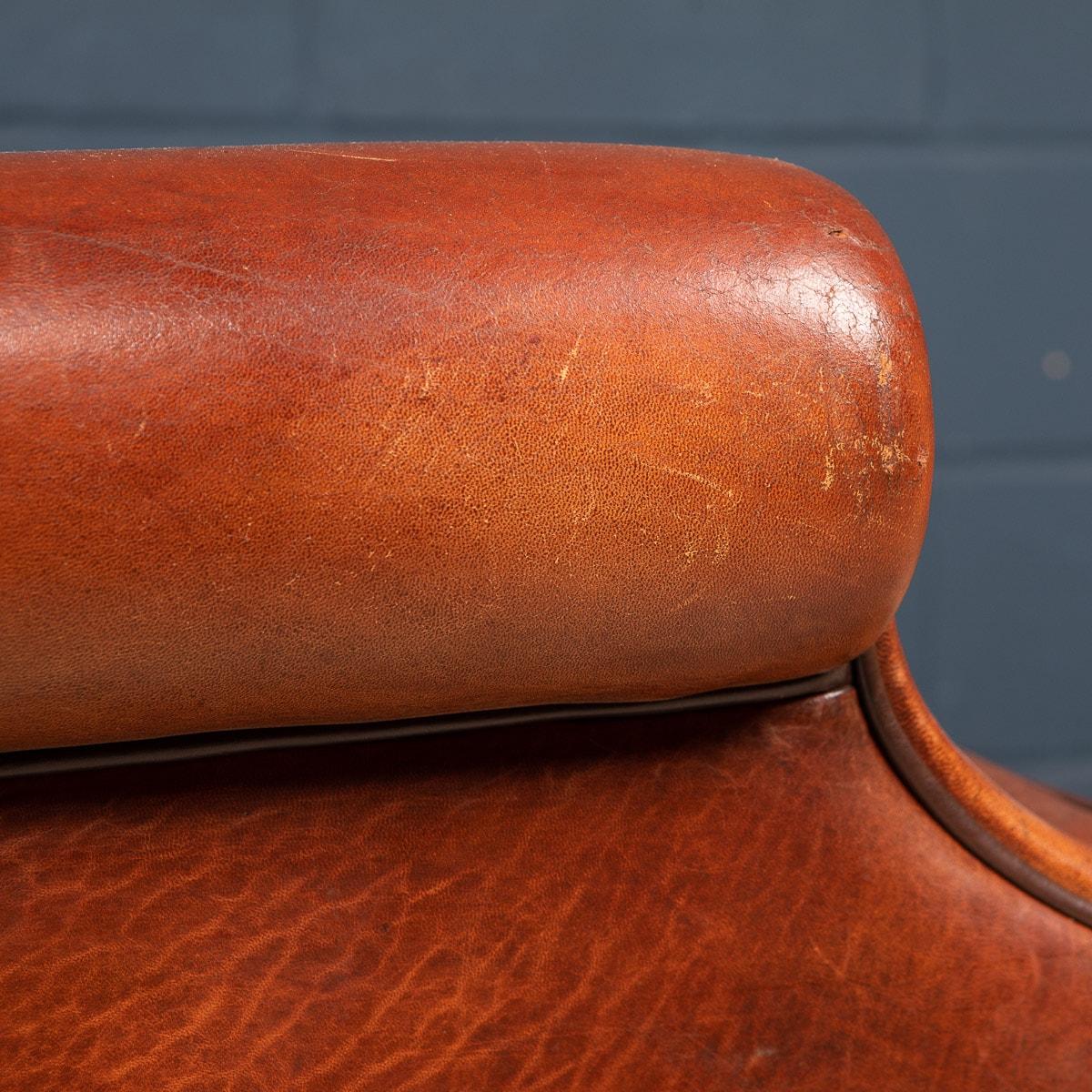 20th Century Dutch Sheepskin Leather Wingback Chairs 12