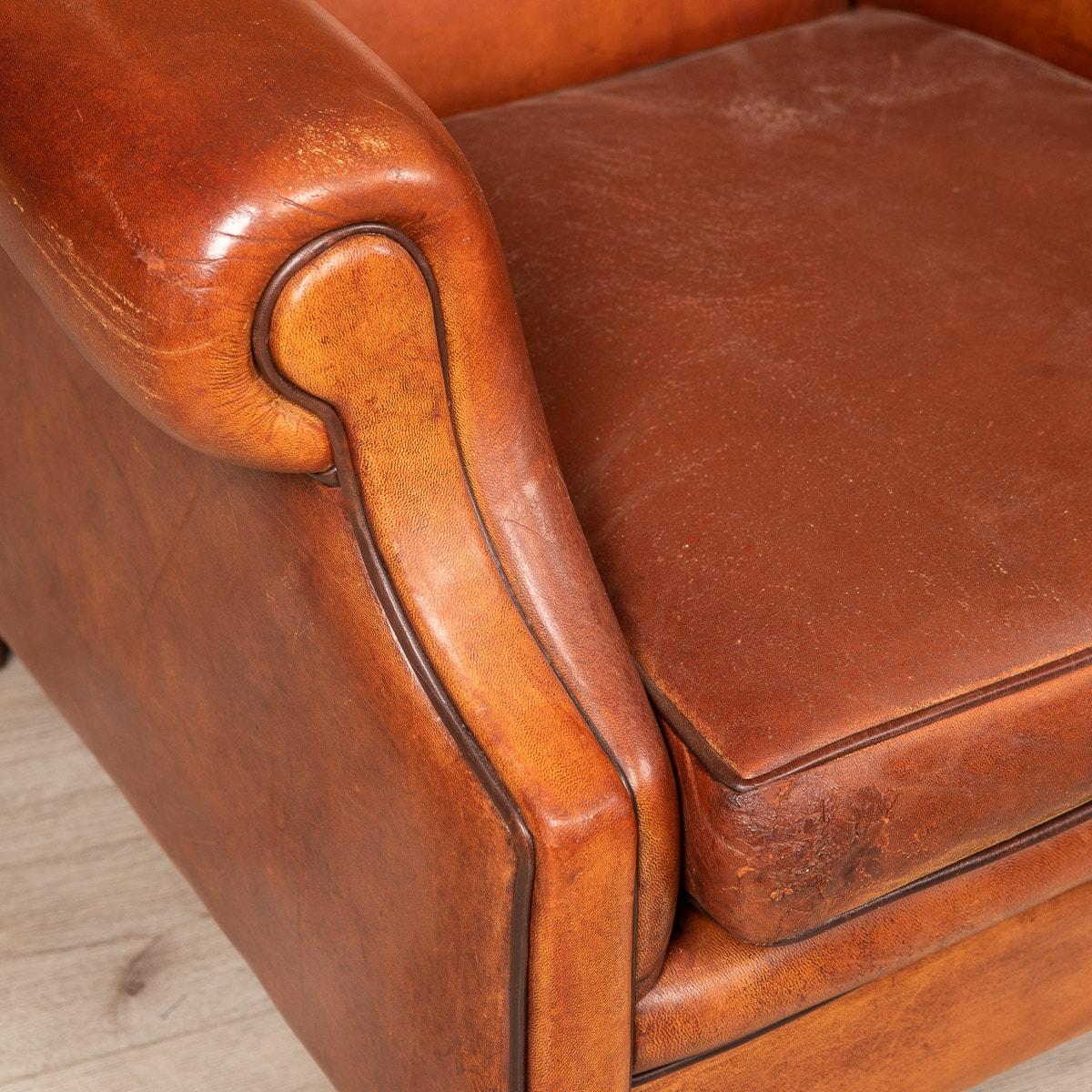 20th Century Dutch Sheepskin Leather Wingback Chairs 4
