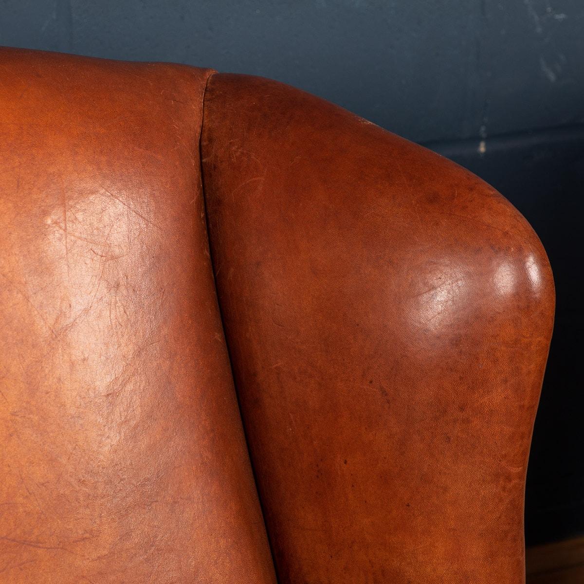 20th Century Dutch Sheepskin Leather Wingback Chairs 5