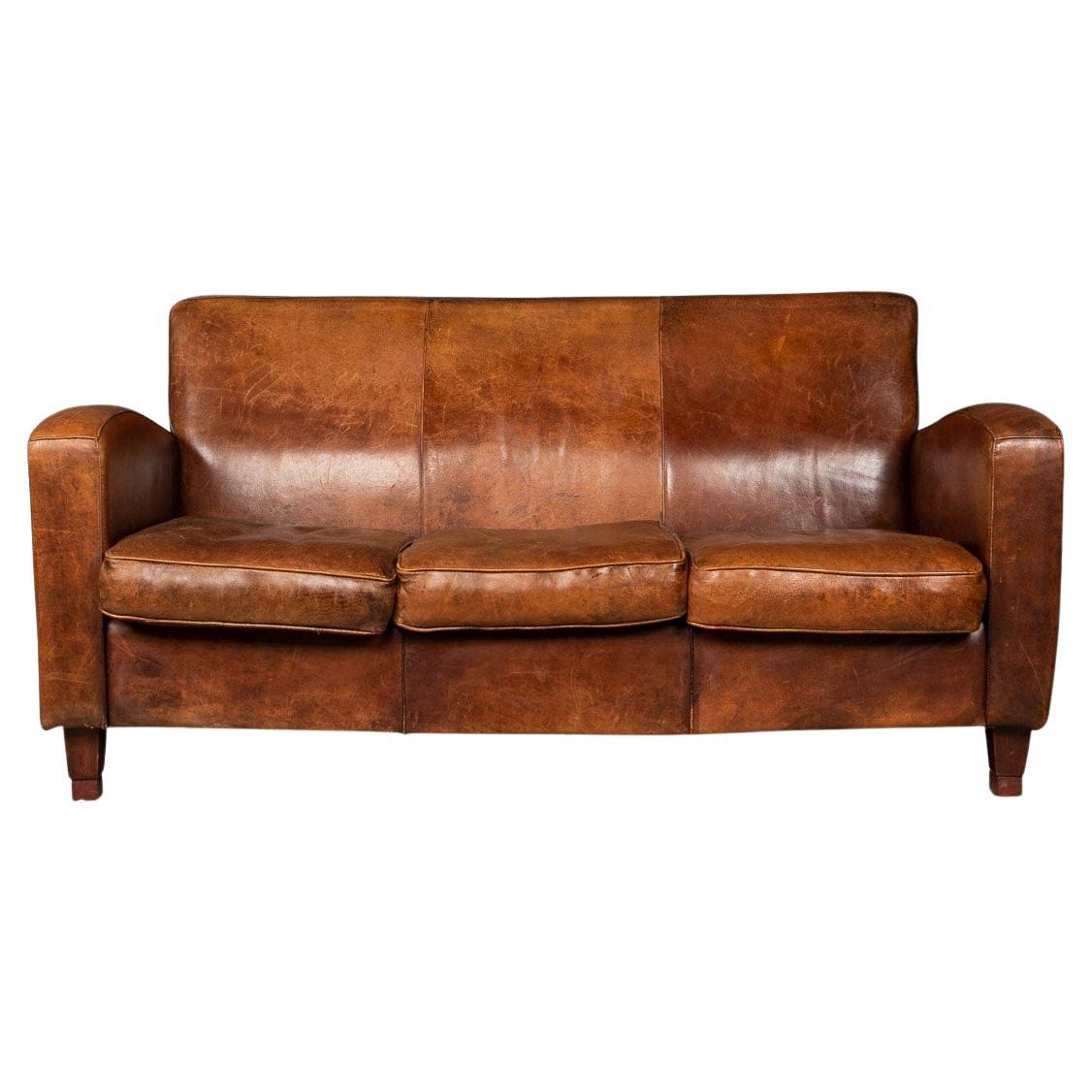 20th Century Dutch Three Seater Sheepskin Leather Sofa