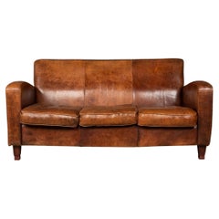 20th Century Dutch Three Seater Sheepskin Leather Sofa