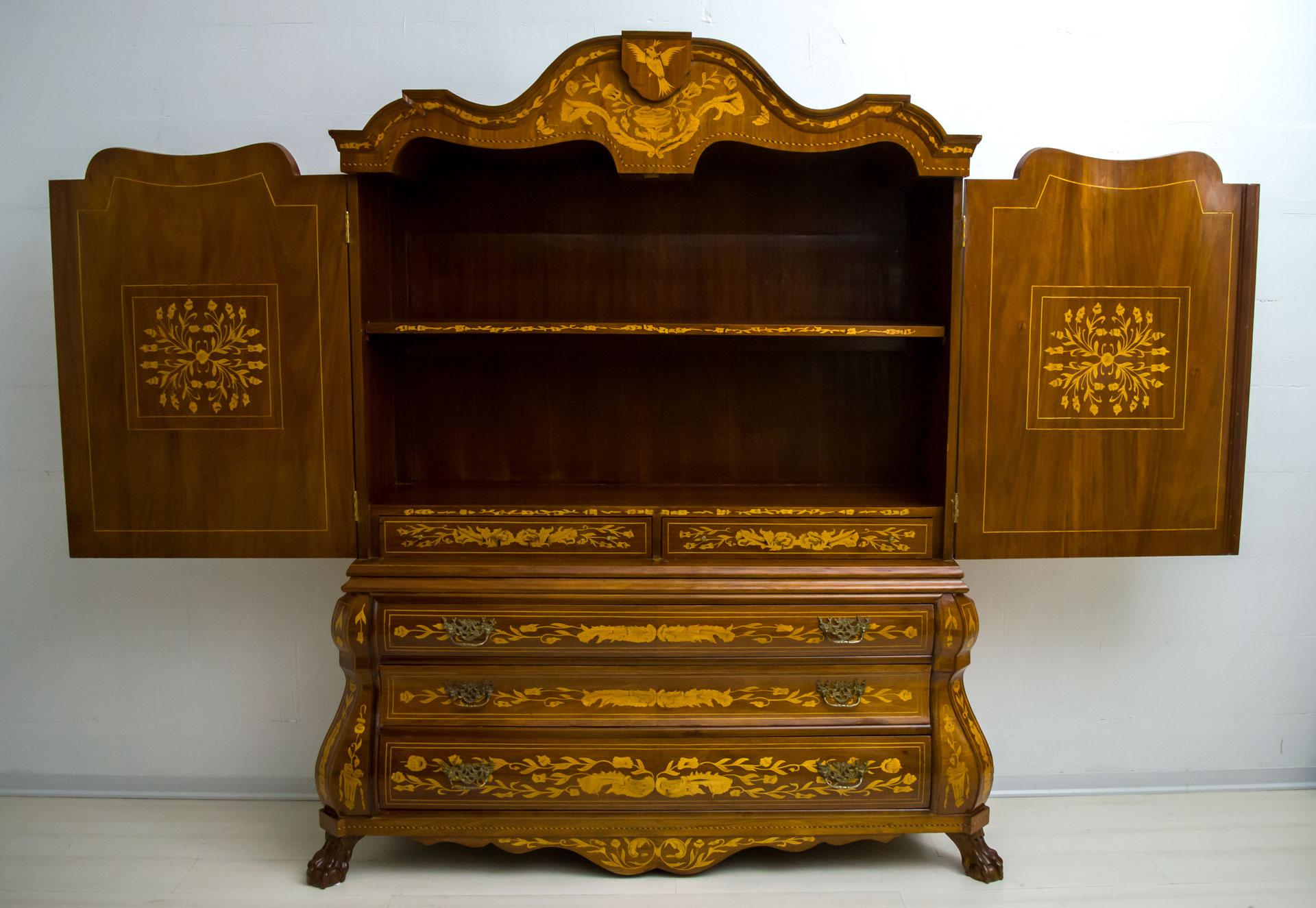 Dutch Colonial 20th Century Dutch Trumeau Walnut with Maple Wood Inlays, Netherlands, 1950 For Sale