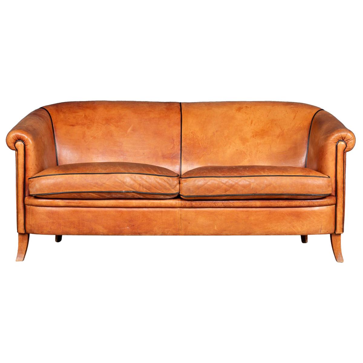 20th Century Dutch TwoSeat Tan Leather Sofa at 1stDibs