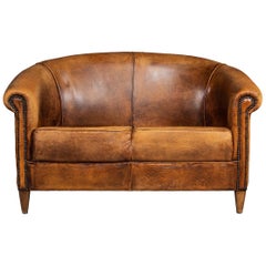 20th Century Dutch Two-Seat Sheepskin Leather Sofa, circa 1970