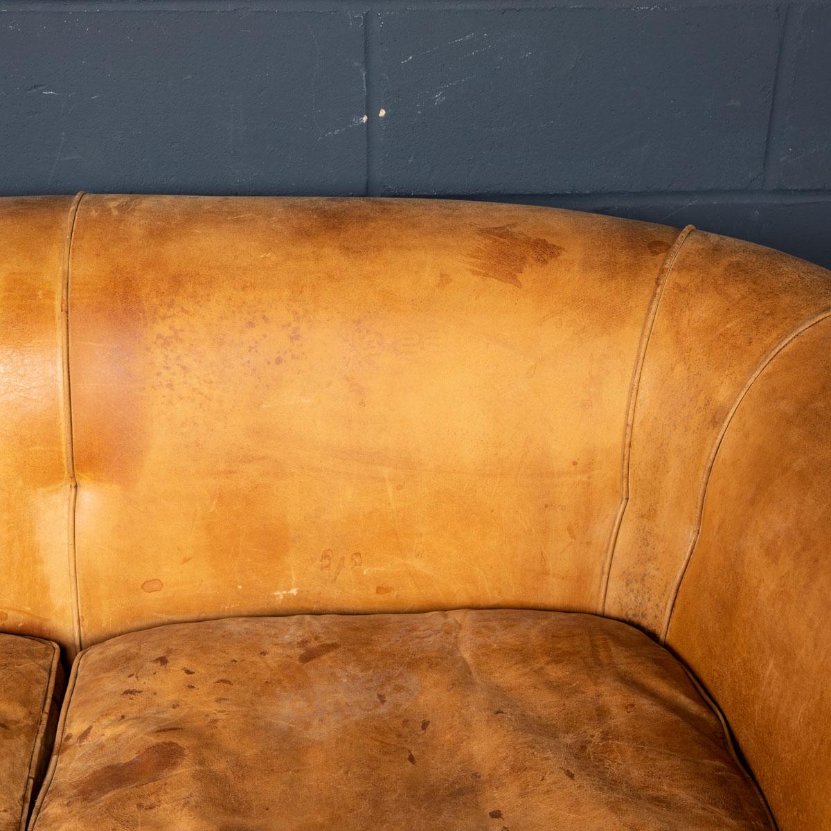 20th Century, Dutch Two Seater Sheepskin Leather Sofa For Sale 5