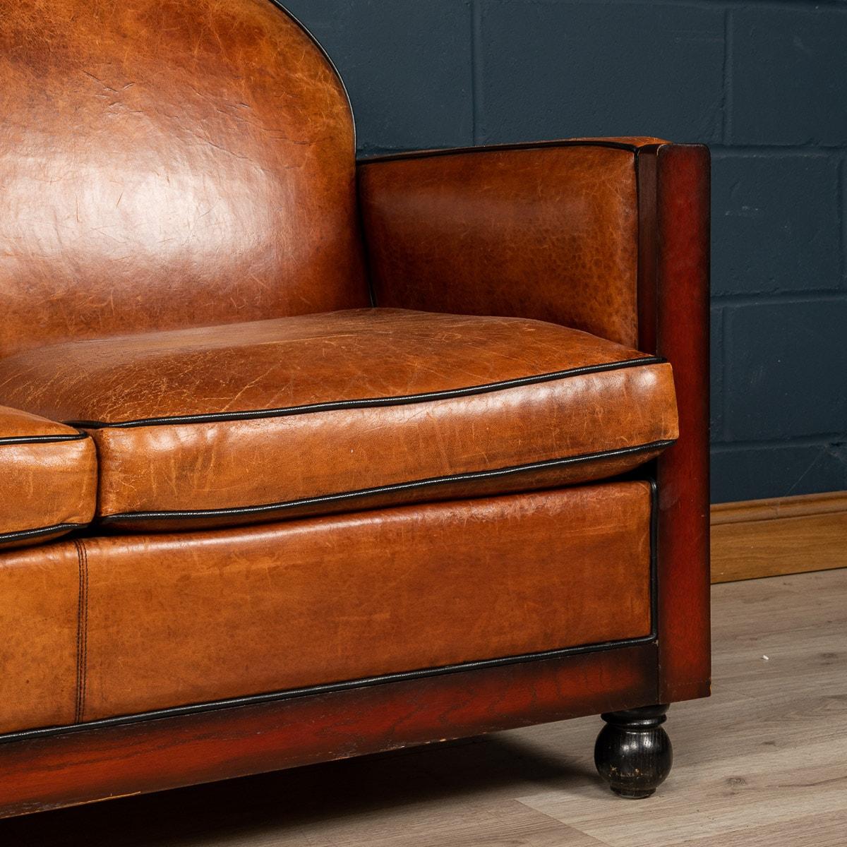 20th Century Dutch Two Seater Sheepskin Leather Sofa 5