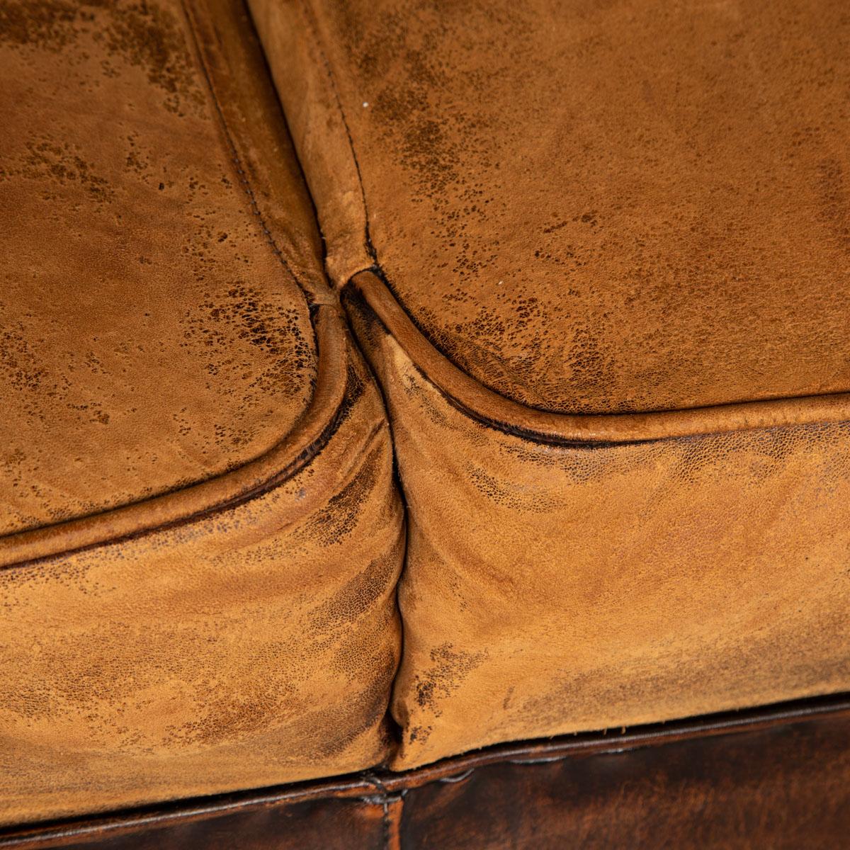 20th Century Dutch Two Seater Sheepskin Leather Sofa 8
