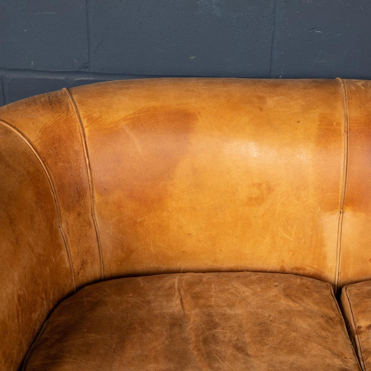 20th Century, Dutch Two Seater Sheepskin Leather Sofa For Sale 6