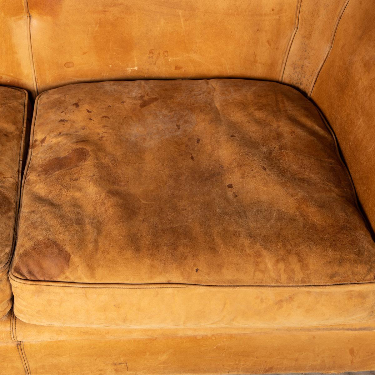 20th Century, Dutch Two Seater Sheepskin Leather Sofa For Sale 7