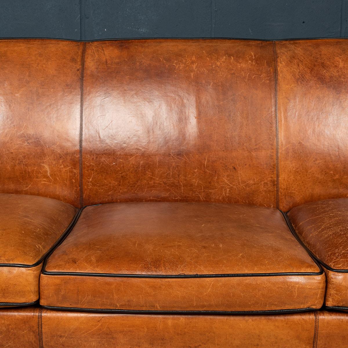 20th Century Dutch Two Seater Sheepskin Leather Sofa 7
