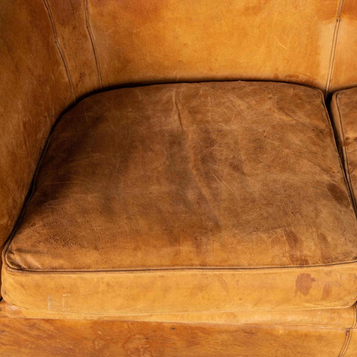 20th Century, Dutch Two Seater Sheepskin Leather Sofa For Sale 9