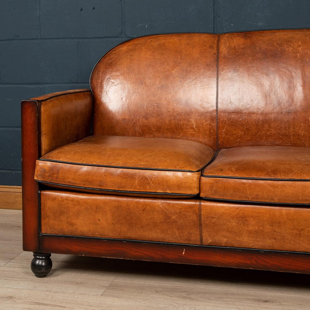 20th Century Dutch Two Seater Sheepskin Leather Sofa 11