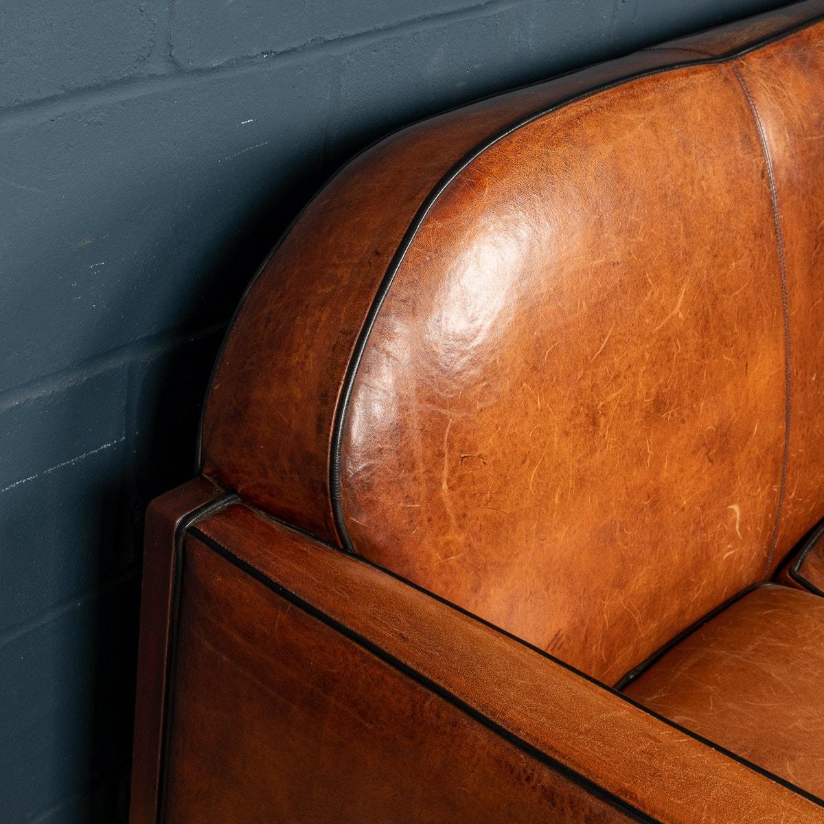 20th Century Dutch Two Seater Sheepskin Leather Sofa 12
