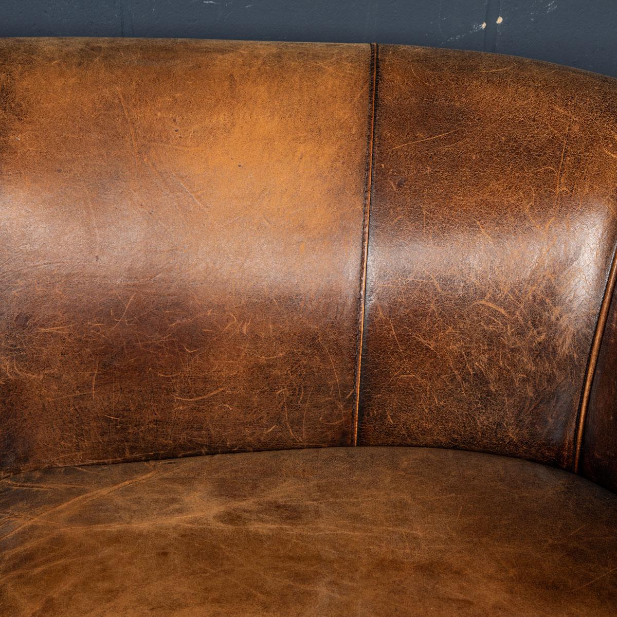 20th Century Dutch Two Seater Sheepskin Leather Sofa 15