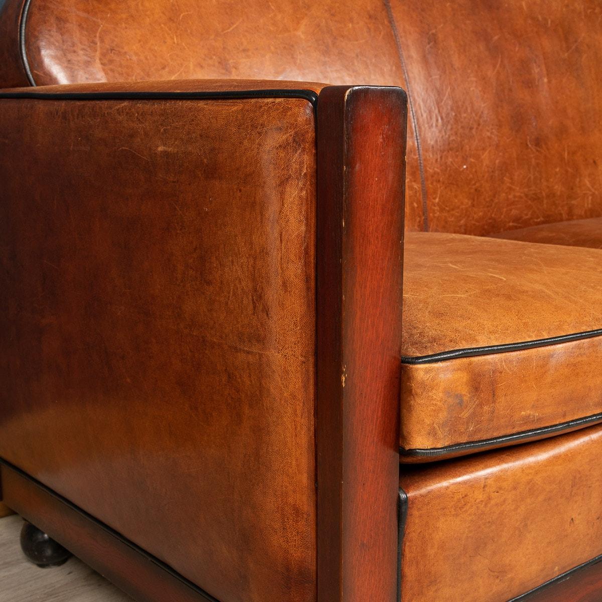 20th Century Dutch Two Seater Sheepskin Leather Sofa 13