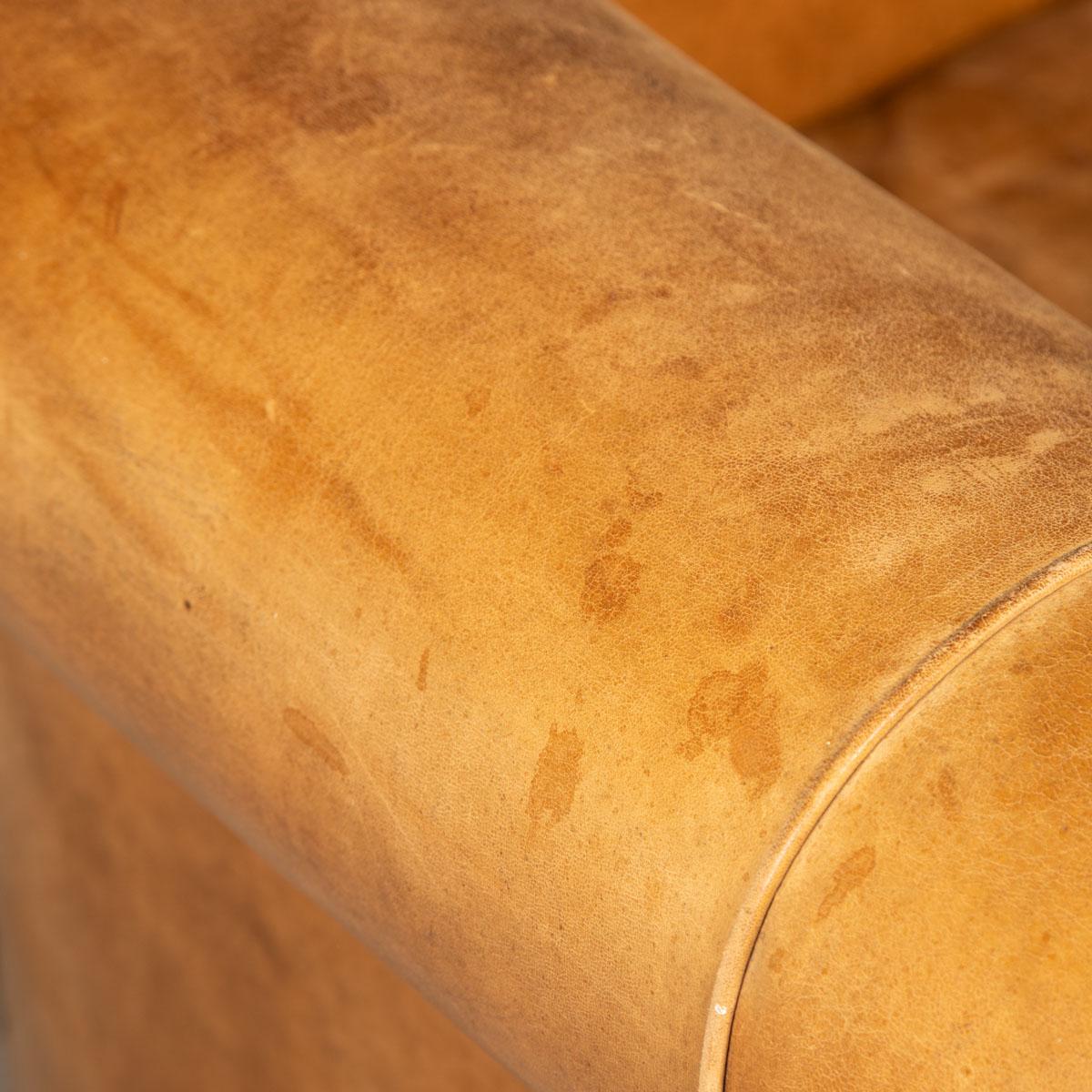 20th Century, Dutch Two Seater Sheepskin Leather Sofa For Sale 14