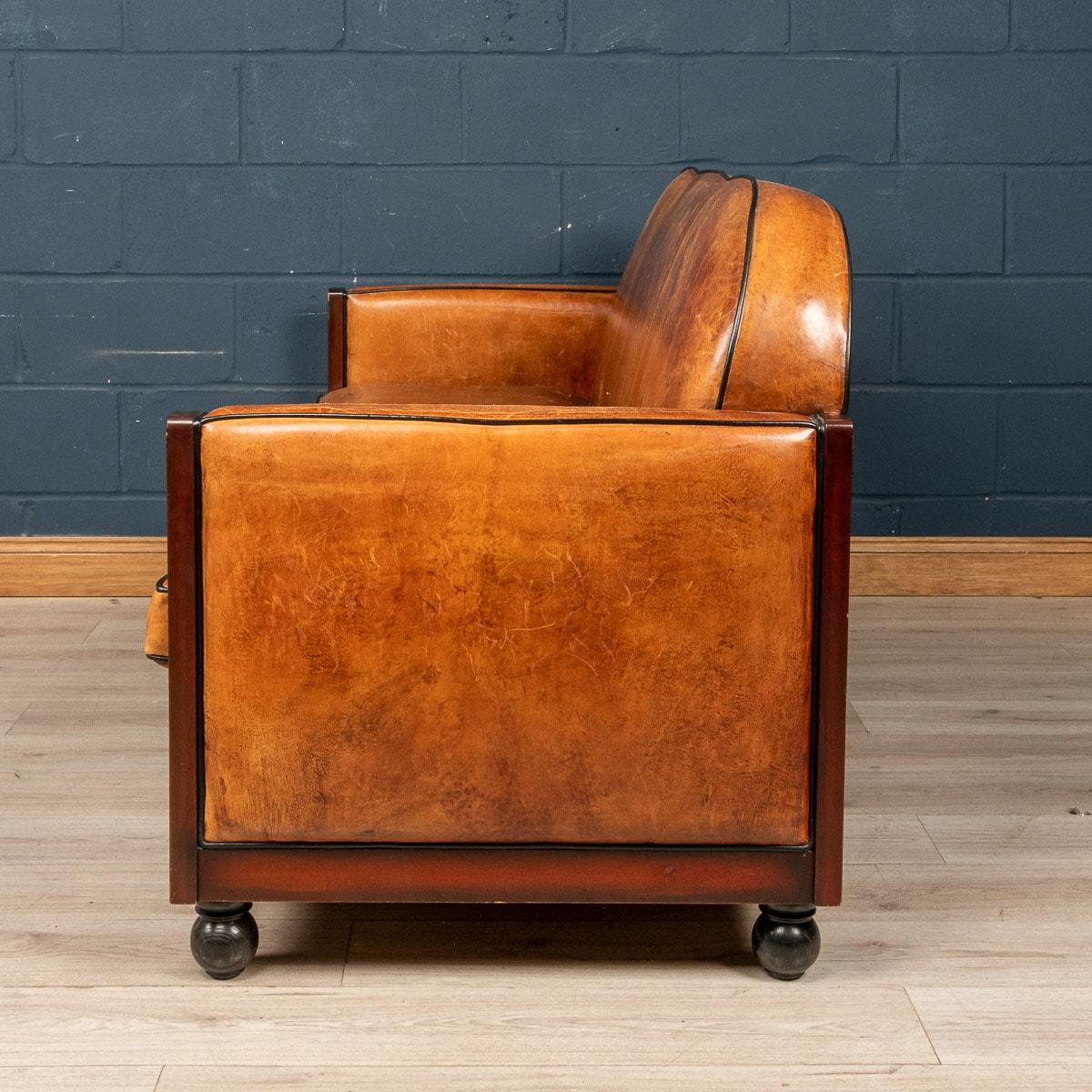 Art Deco 20th Century Dutch Two Seater Sheepskin Leather Sofa