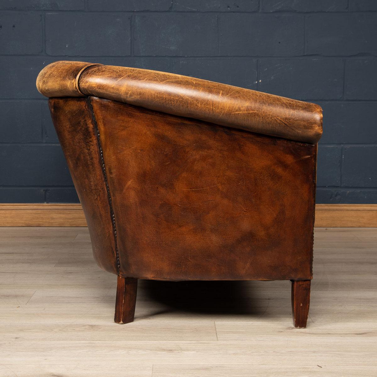 20th Century Dutch Two Seater Sheepskin Leather Sofa 1