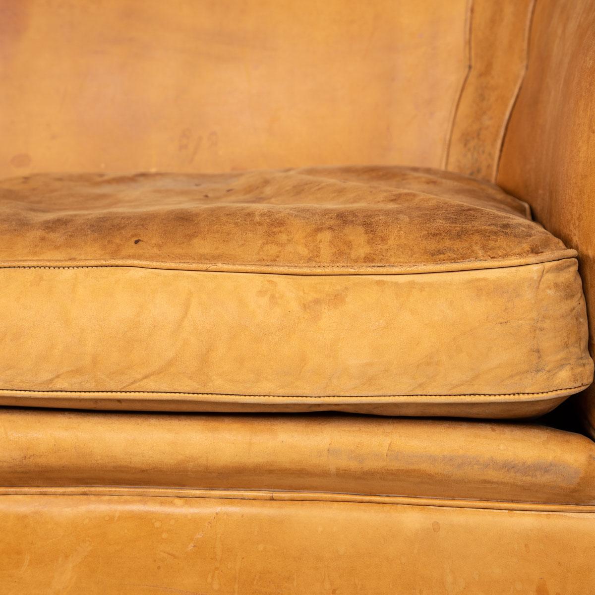 20th Century, Dutch Two Seater Sheepskin Leather Sofa For Sale 2