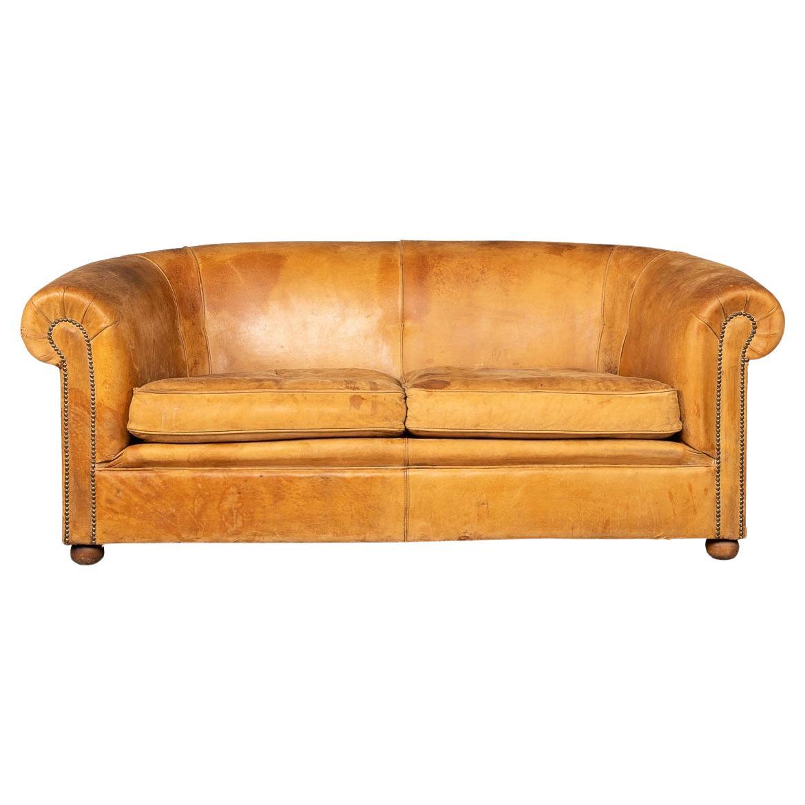20th Century, Dutch Two Seater Sheepskin Leather Sofa For Sale
