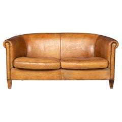 Vintage 20th Century Dutch Two Seater Sheepskin Leather Sofa