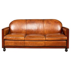 20th Century Dutch Two Seater Sheepskin Leather Sofa
