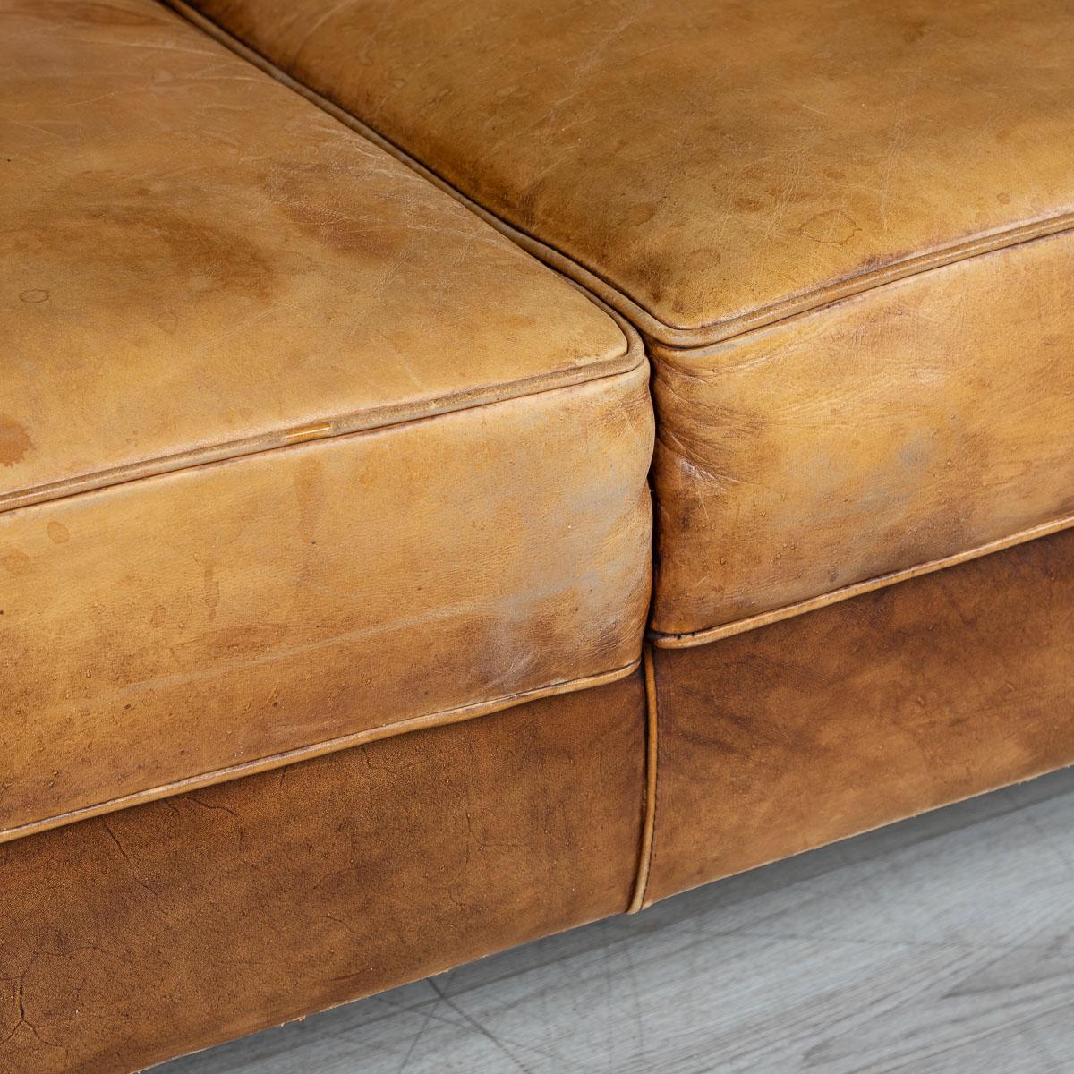20th Century Dutch Two-Seat Tan Leather Sofa, circa 1980 11