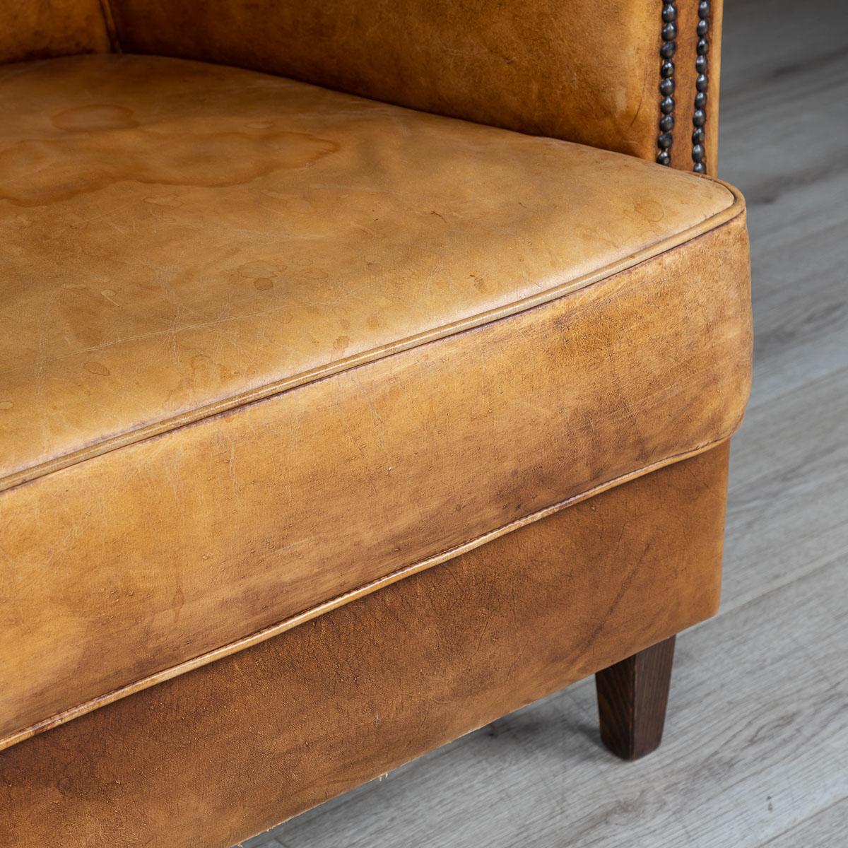 20th Century Dutch Two-Seat Tan Leather Sofa, circa 1980 12