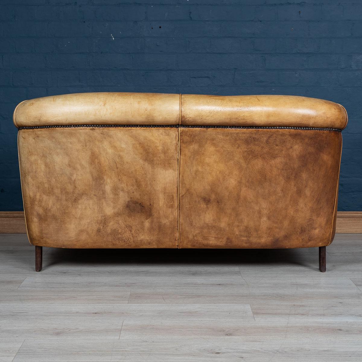 20th Century Dutch Two-Seat Tan Leather Sofa, circa 1980 In Good Condition In Royal Tunbridge Wells, Kent